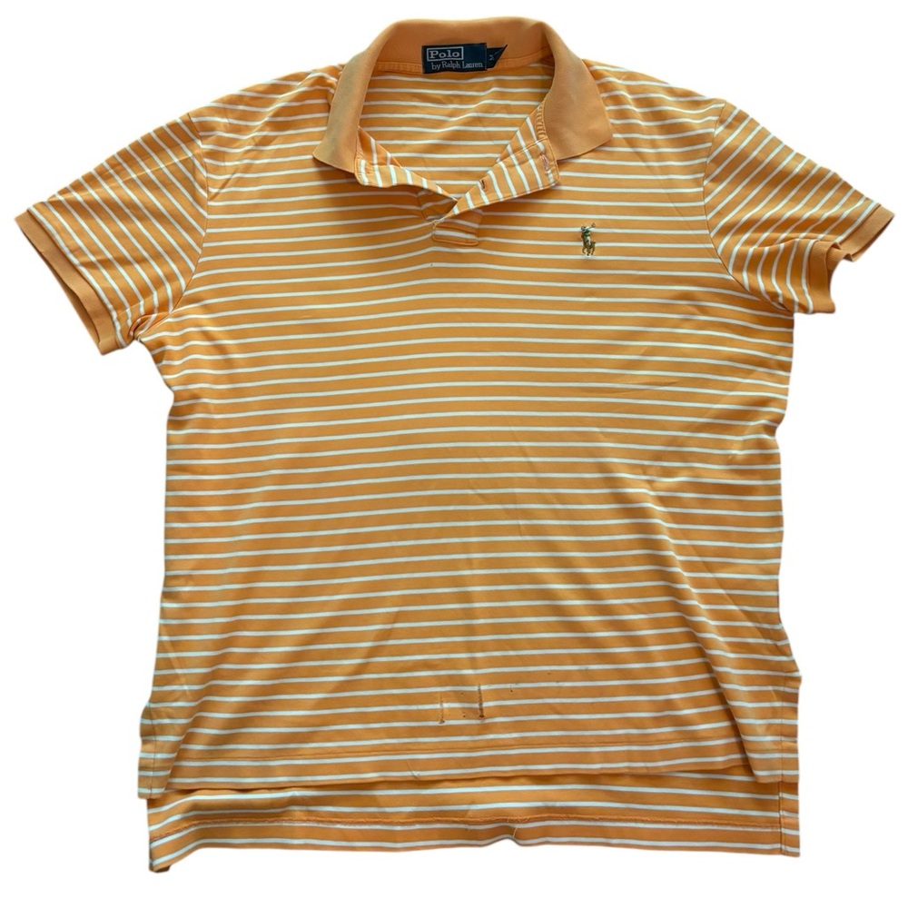 Polo Orange/White Striped Short Sleeve Polo Shirt -size Medium - Picture 4 of 12